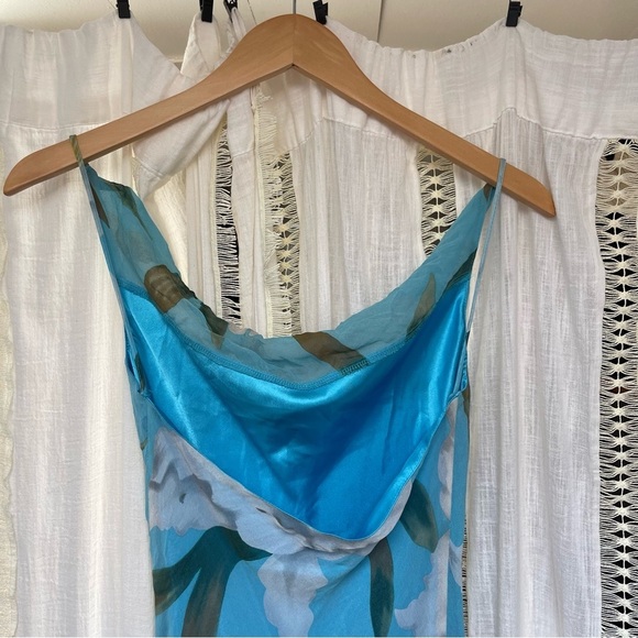 Vintage y2k Laundry by Shelli Segal Silk Blue Floral Asymmetrical Midi Dress 2 - Picture 5 of 11